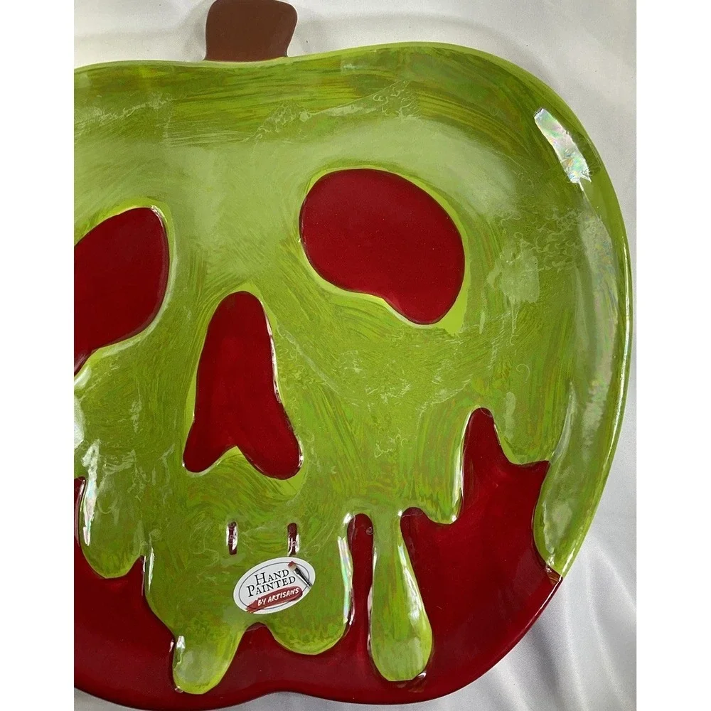 Disney Poison Apple Serving Platter Hand Painted Iridescent Halloween Decor Red